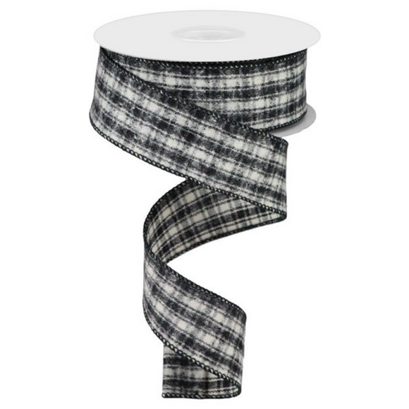 Roll of Black and Beige Fuzzy Multi Check Ribbon