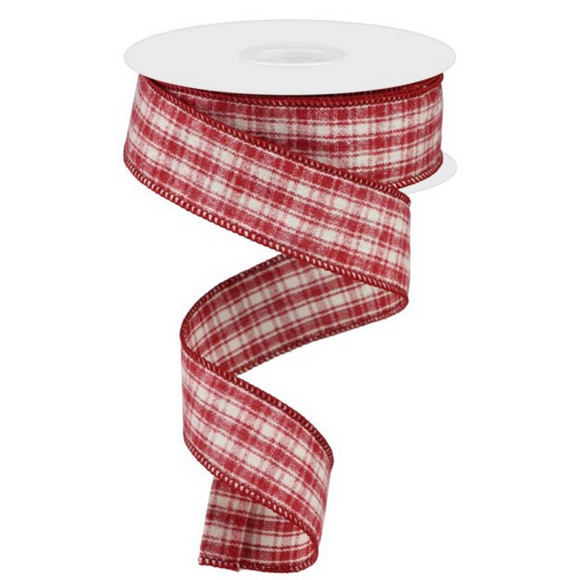 Roll of Dark Red and Beige Fuzzy Multi Check Ribbon