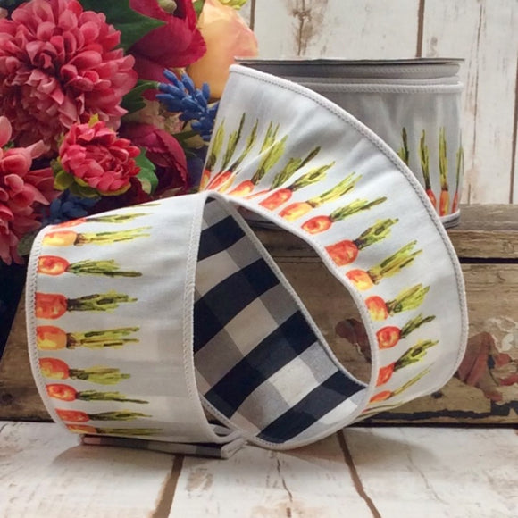 Roll of ribbon with carrots and black and white check