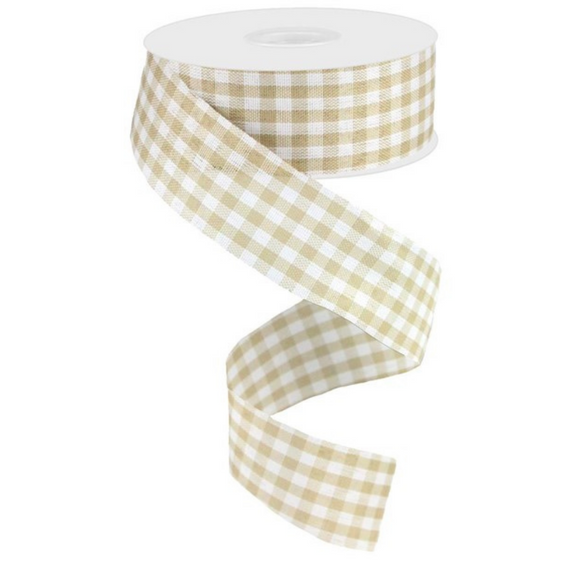 Roll of Tan and White Gingham Check Ribbon