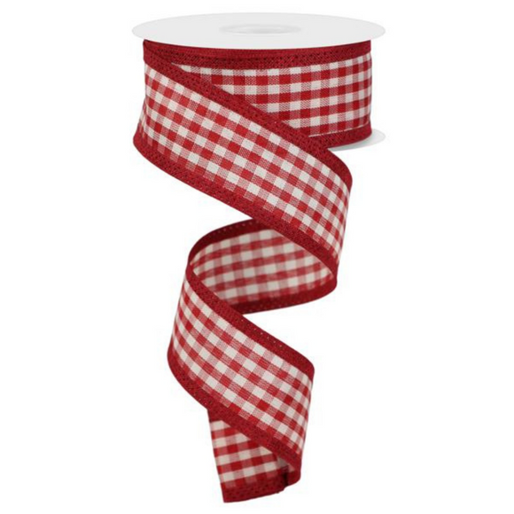 Roll of Dark Red and Ivory Gingham Royal Ribbon