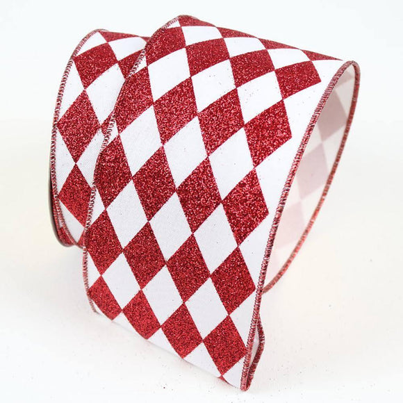 Red and White Glitter Jester Diamonds Ribbon