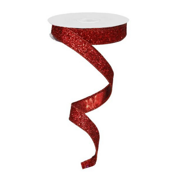 Roll of Red Glitter On Metallic Ribbon