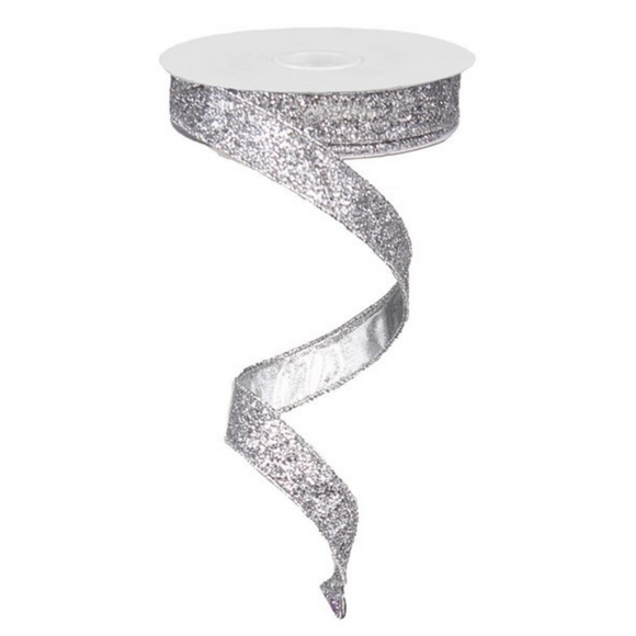 Roll of Silver Glitter On Metallic Ribbon