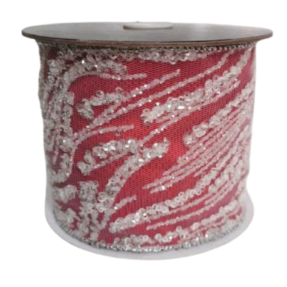 Red and Silver Glitter Sheer Ribbon