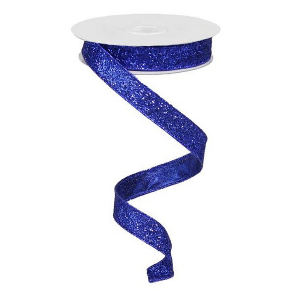 Roll of Royal Blue Glitter On Metallic Ribbon
