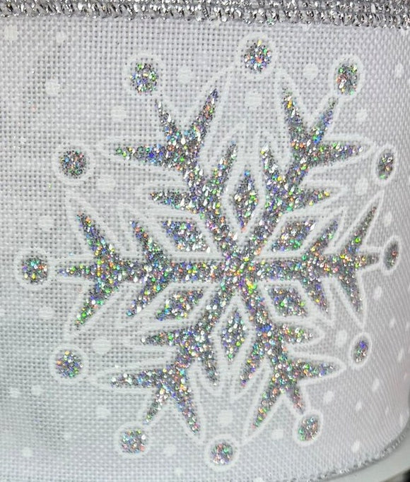 Snowflake Glitter Linen Ribbon, 4 x 10 yards, Linen White With Silver –  Love That Ribbon