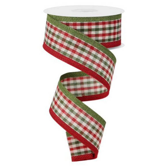 Roll of Moss Dark Red and Cream Gingham Royal Ribbon