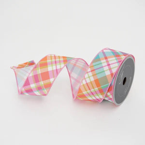 Light pink, green and white plaid ribbon