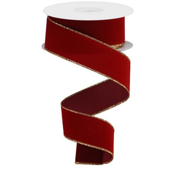 Roll of Burgundy With Gold Indoor Velvet Ribbon