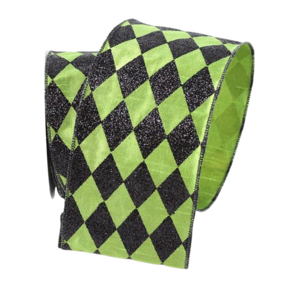 Lime Spooky Diamonds Ribbon