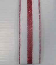 Red and White Linen Glitter Border Strip Ribbon