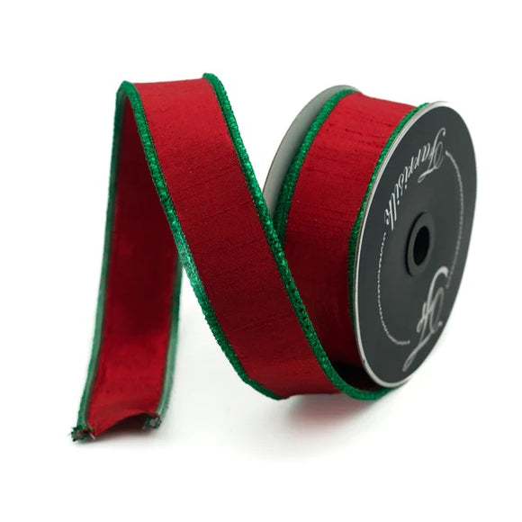 Roll of ribbon in red and green