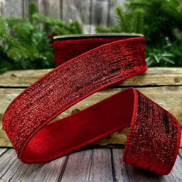 Roll of Red  Metallic Velvet Matching Metallic Back Ribbon