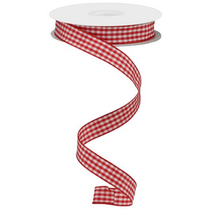 Roll of red and white gingham ribbon