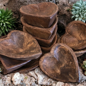 Brown Heart Shaped Wood Bowls