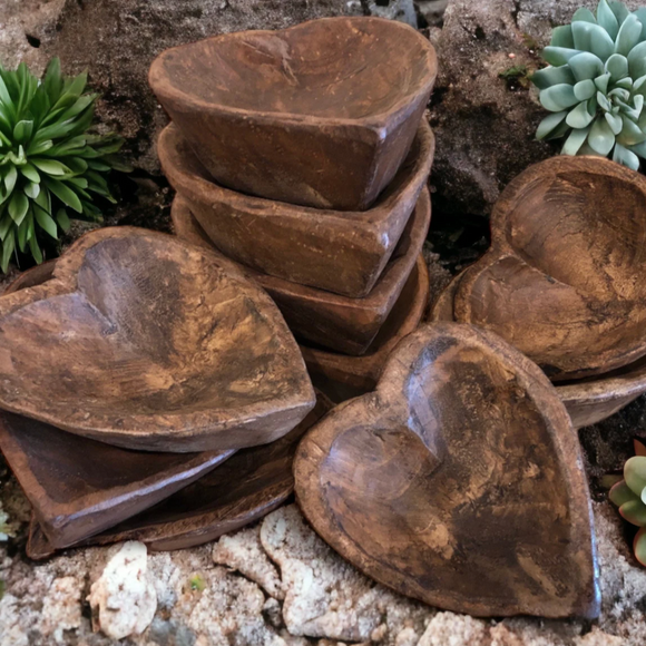 Brown Heart Shaped Wood Bowls