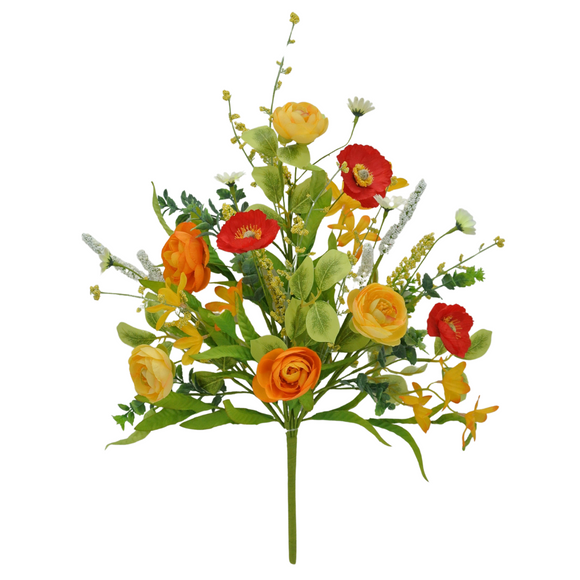 Spray of red orange and yellow flowers