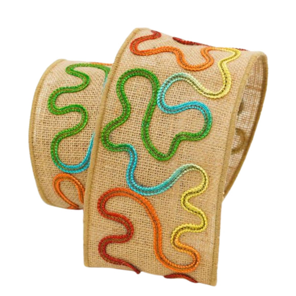 Multi Color Stitchwork Burlap Ribbon