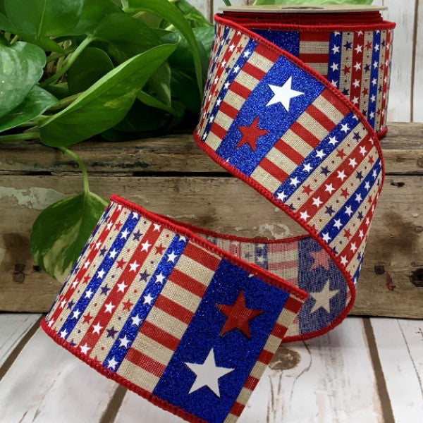 Patriotic Glitter Patchwork Ribbon, 2.5