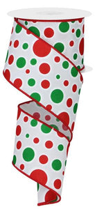 Roll of red and green polka dot ribbon