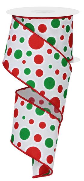 Roll of red and green polka dot ribbon