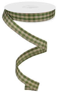 Roll of moss green and tan gingham ribbon