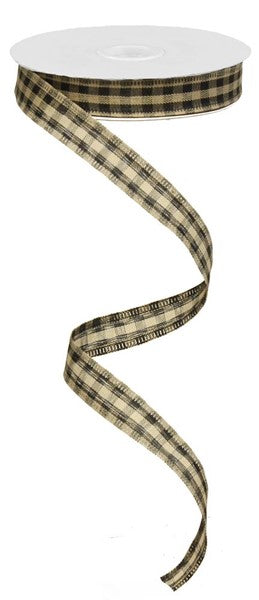Roll of black  and tan gingham ribbon