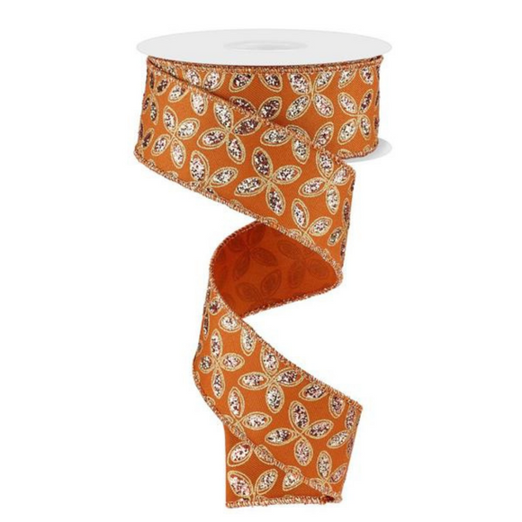 Roll of Autumn Rose Champagne and Gold Quatrefoil Petals Ribbon