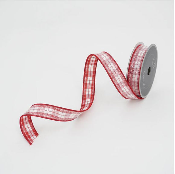 Red and white glittered plaid ribbon