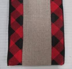 Black Red and Natural Linen Diamond Ribbon