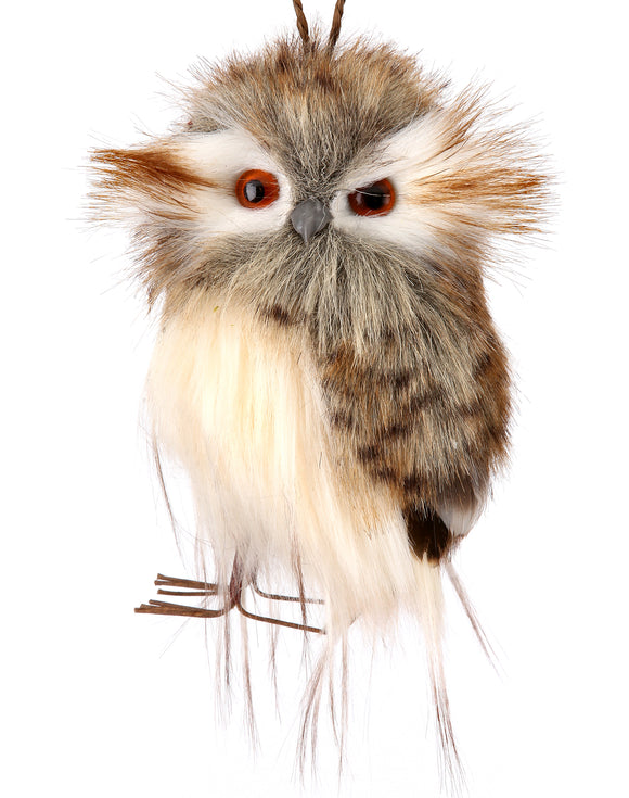 Natural Speckeld Hoot Owl Ornament 