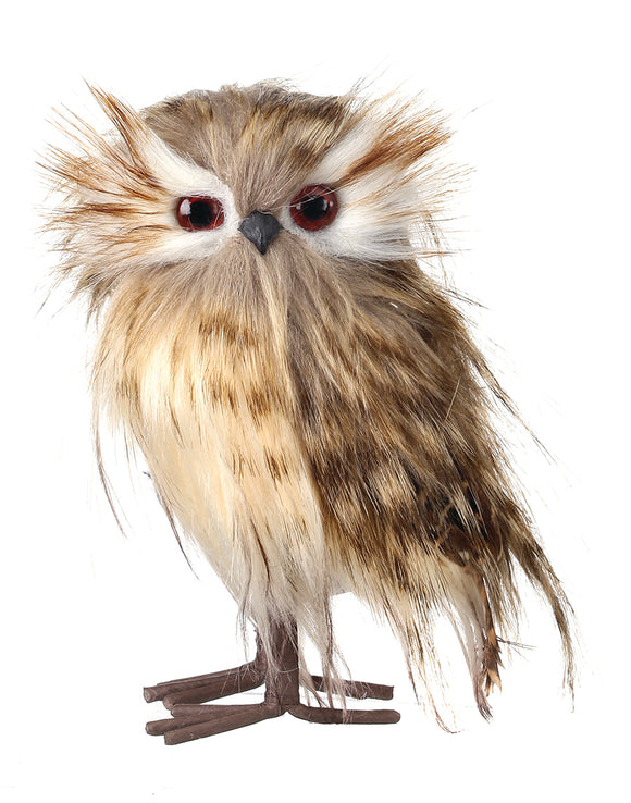 Natural Brown Speckled Feather Standing Owl