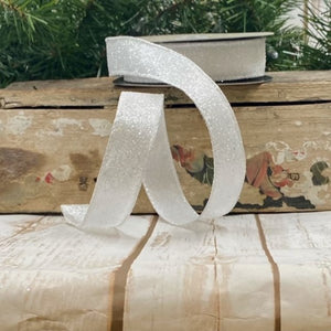 Roll of White Satin Frosted Glitter Ribbon