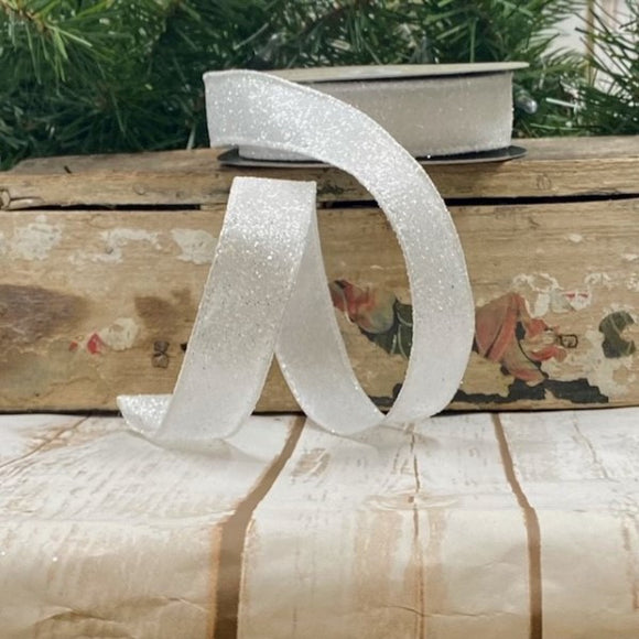 Roll of White Satin Frosted Glitter Ribbon