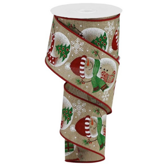 Roll of ribbon with Snowman Stockings and christmas trees