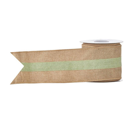 Light Green and Natural Striped Wired Ribbon   