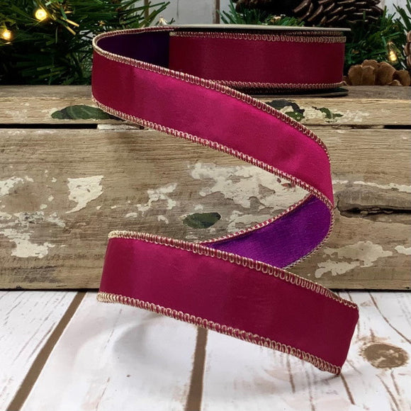 Roll of Hot Pink and Purple Taffeta Double Side Ribbon
