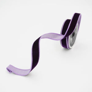 Roll of two tone velvet ribbon in purple and violet