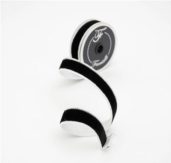 Black and White Two Tone Velvet Ribbon