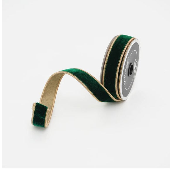 Emerald and Gold Two Tone Velvet Ribbon