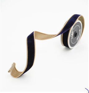 Navy and Gold Two Tone Velvet Ribbon
