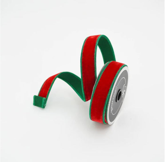 Red and Emerald Two Tone Velvet Ribbon
