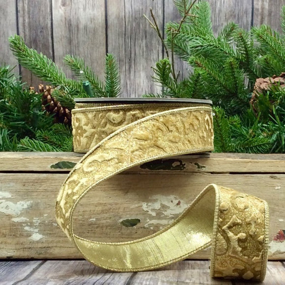 Roll of Gold Velvet Glitter Treillage Ribbon