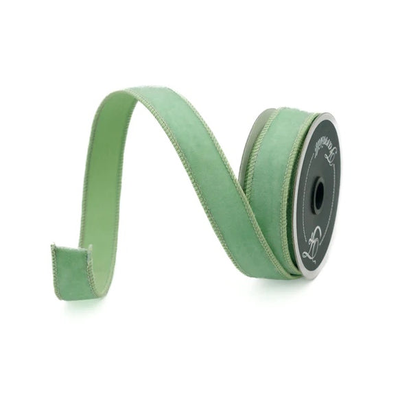Roll of velvet ribbon in mint green
