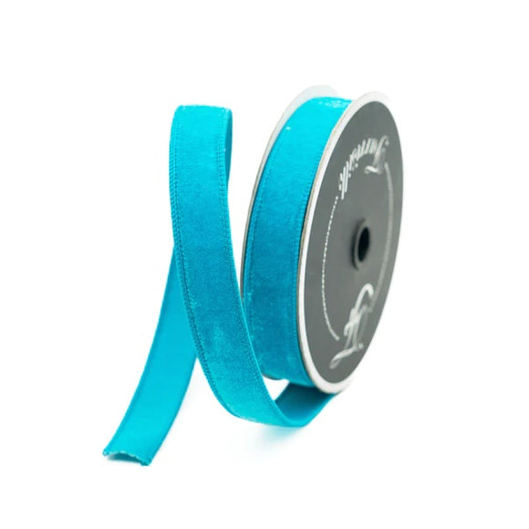 Roll of velvet ribbon in sky blue  color