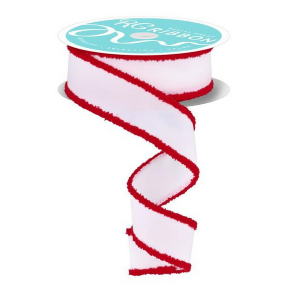Roll of White and Red Velvet With Drift Ribbon
