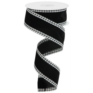 Roll of Black and White Velvet With Gingham Edge Ribbon
