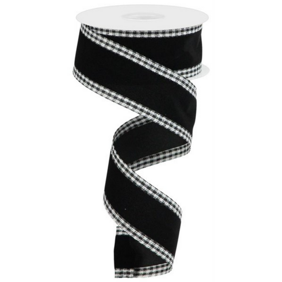 Roll of Black and White Velvet With Gingham Edge Ribbon