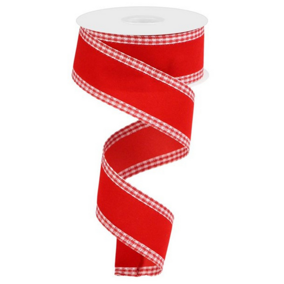 Roll of Red and White Velvet With Gingham Edge Ribbon